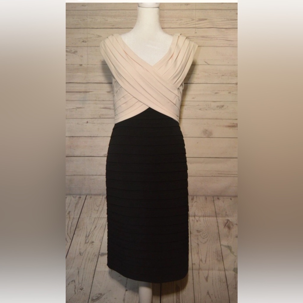 Tadashi Collection Women's Size Small Cream and Black Bandage Dress